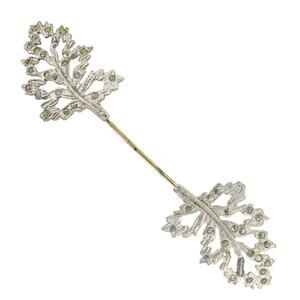 Vintage Rhodium Plated Jabot Hat Pin Brooch W Rhinestones Art Deco Leaf 4” Read